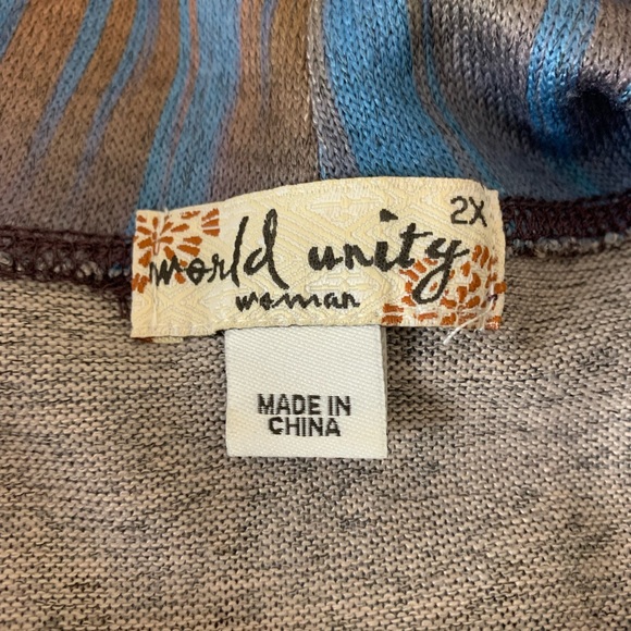 World Unity Embellished Graphic Drawstring Cowl Neck Top Size 2X - Picture 9 of 10